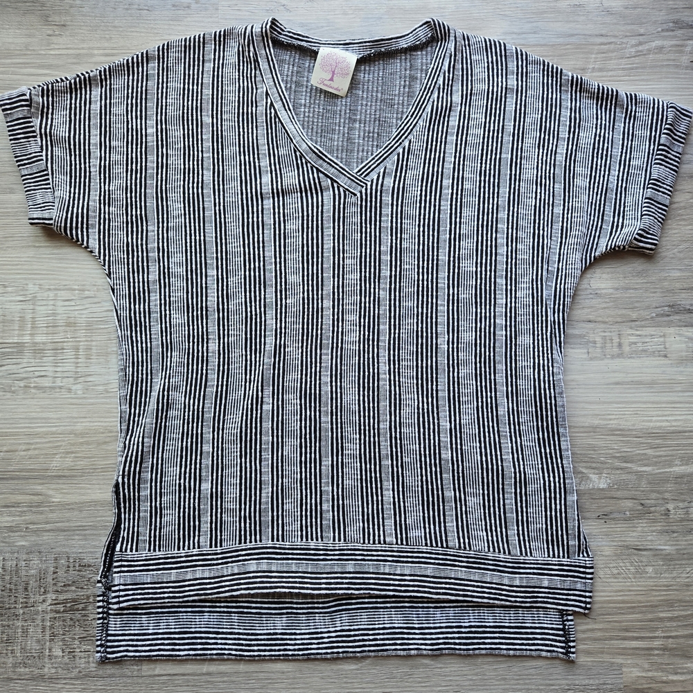 Freeloader Black and White Striped V-Neck Top